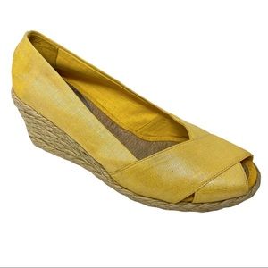 LAUREN RL Cecilia Yellow Linen Wedge Espadrilles